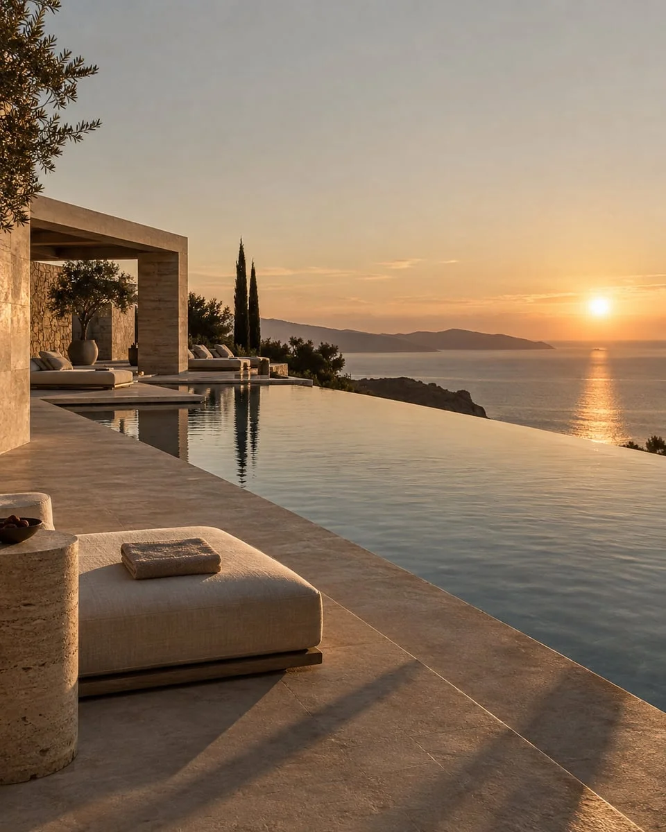 Pool deck at SOLVERA — Where the water meets the sky.